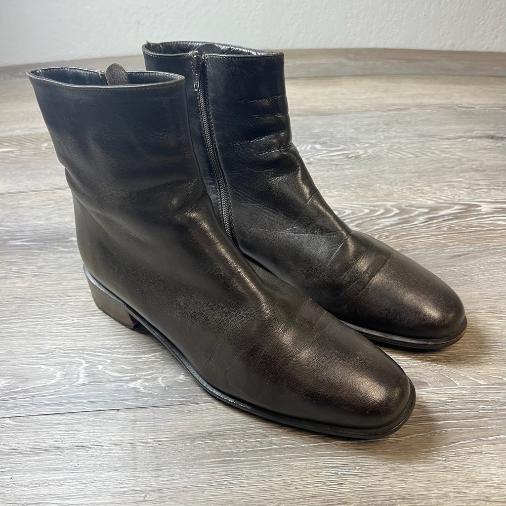 Moda Di Fausto Ankle Boots Women 40 Black Leather Italian Shearling Vintage Zip